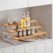 junyuan Spice Rack Organizer for Cabinet,3 Tier Spice Organization for Kitchen,Bathroom Organizers and Storage,Seasoning Countertop Shelf,Bamboo Display Shelves Racks,Clear 11.2