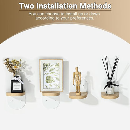 SAYAYO Small Floating Shelves for Wall Storage, 4 x 4 Inch Wall Shelves for Bedroom Decor, Mini Display Wood Shelf Organizer with White Base for Living Room, Office, Balcony, Rustic Brown，4 Pcs