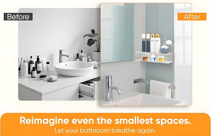 Clear Acrylic Floating Shelves - 2 Tier Wall Mounted Bathroom Organizer Set of 2 (15