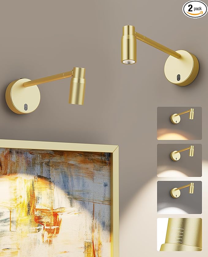 Zoomable Picture Light for Wall, Battery Operated Art Light for Paintings CCT Dimmable Spotlight for Wall Art Wall Light with Remote Control for Living Room Gallery Dartboard Bathroom Light Gold