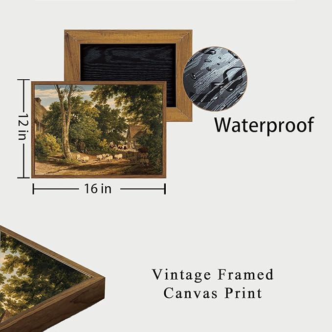 OIQArtOIQ Vintage Framed Wall Art Rural Farm Scene Canvas Art Prints Countryside Landscape Pictures Wall Decor Modern Rustic Farmhouse Paintings Artwork For Bedroom Bathroom Office Living Room