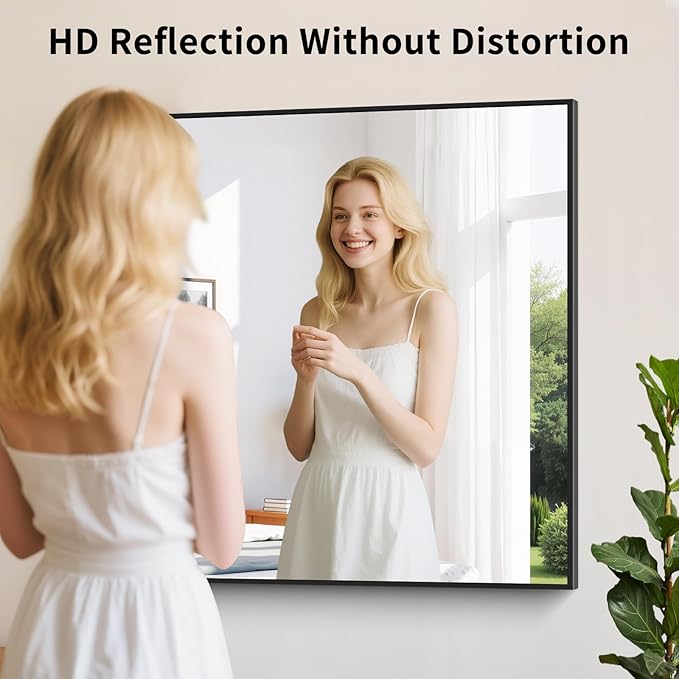 Koonmi Black Framed Bathroom Mirror - Shatterproof 36