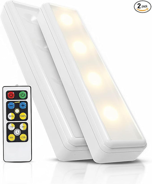 Brilliant Evolution Stick On Touch Wireless Lights with Remote - 8.5"L Battery-Powered LED Under Cabinet Lighting for Kitchen, Closet, Pantry - 2 Pack Easy Install and Adjustable Brightness, 80 Lumens