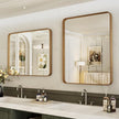 LOAAO 28X36 Bathroom Mirror with Wood Grain Colored Metal Frame, Rounded Rectangle Metal Framed Bathroom Mirror, Anti-Rust, Hangs Horizontally or Vertically