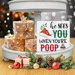 Funny Christmas Decor, Farmhouse Christmas Decorations, Gag Gifts for Women Men, He Sees You When You're Pooping Wooden Sign Rustic Home Bathroom Decor 5 x 5 Inches