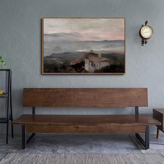OIQArtOIQ Vintage Landscape Canvas Wall Art Framed Natural Scenery Painting Artwork Prints France Country Wilderness Farmhouse Decor Pictures Kitchen Bedroom Living Room Bathroom