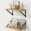 Fun Memories Deep Floating Shelves for Wall, 16W x 8D Wall Mounted Shelves Set of 2, Wide Display Ledge Shelf with Sturdy Metal Brackets for Living Room, Bathroom, Bedroom and Kitchen, Oak