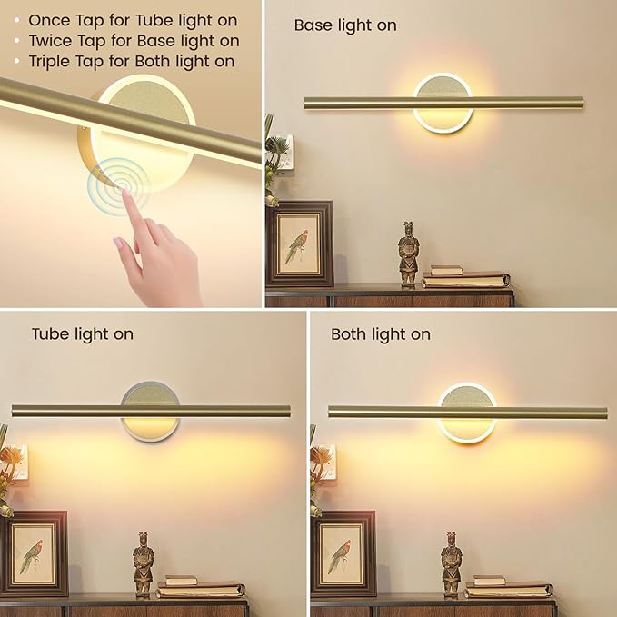 Wireless Picture Light, 16 inches Art Wall Light, Picture Light Battery Operated,Battery Operated Wall Lights,Gallery Light for Painting,Photo,Library(Gold-Painted)