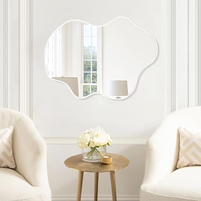 CULER Irregular Black Bathroom Wall Mirror,Asymmetrical Vanity Modern Tempered Glass Mirror for Bedroom,Living Room,Entryway