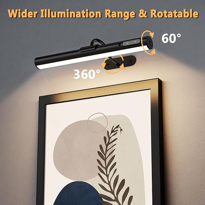 Wireless Rechargeable Picture Light, Battery Operated Art Wall Sconce with Remote Control, Magnetic Dimmable LED Picture Frame Lights for Paintings Mirror Portrait Gallery Dart Board Indoor - Black