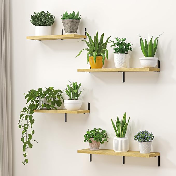 Marsmiles Extra Wide Floating Shelves for Wall, 24x8 Inch Natural Wood Grain Bookshelves, Heavy Duty Mounted Shelving for Bathroom, Kitchen, Living Room, Bedroom,Set of 2，Oak
