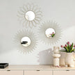 3 Pack Metal Mirrors for Wall Sunburst Wall Mirrors Home Décor Decorative Hanging Wall Art for Living Room Bedroom Entryway (Silver2, Flower+Sunburst)