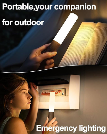 Battery-Operated Motion Sensor Night Lights: 2200mAh Rechargeable Wall Sconces Magnetic Wall Lights Wireless Stairway Lights Portable Hallway Light Wooden Wall Lighting for Bedroom Stair Picture