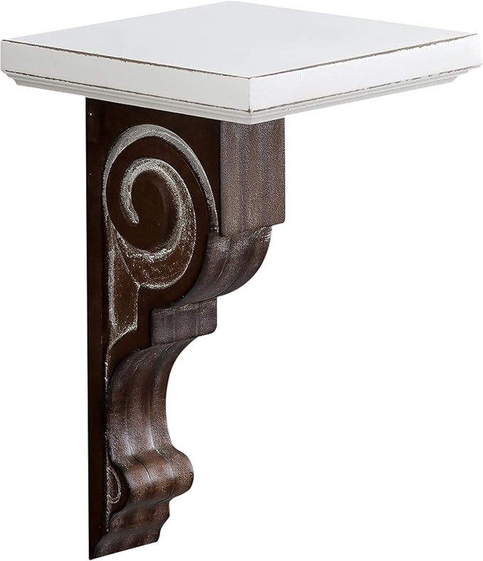 SOFE Small Wood Floating Shelf 12 Inches Tall, Farmhouse Wood Shelf for Wall, Decorative Rustic Candle Holder Shelf, White & Brown, Living Room, Bedroom, Dining Room Decor