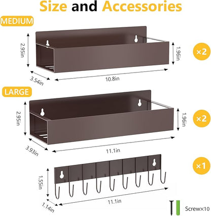 Magnetic Spice Rack Organizer for Fridge Seasoning Organizer for Kitchen storage with Screw Magnetic Shelf with Hook for Refrigerator and Oven (4pack1hook-Bronze)