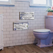 Jetec 2 Pieces Funny Bathroom Signs Bathroom Wall Decor Toilet Wall Accessories Farmhouse Toilet Rustic Wooden Signs, 12x6 Inch(Purple Daisy Style)