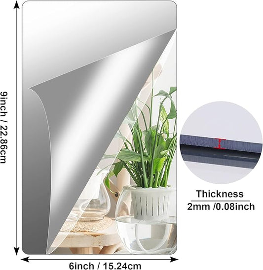 JUNEBRUSHS 8 Pack Self Adhesive Acrylic Mirror, 6X 9 Inch Mirror Tiles,Flexible Plastic Sheets Wall Stickers,2MM Thick Mirrors,Frameless Small Mirrors