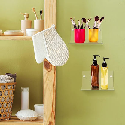 10 Pieces Small Floating Shelves for Wall 4'' Acrylic Mini Wall Shelf Acrylic Display Shelf Clear Hanging Shelves Room Decor for Bedroom, Bathroom, Living Room, Office
