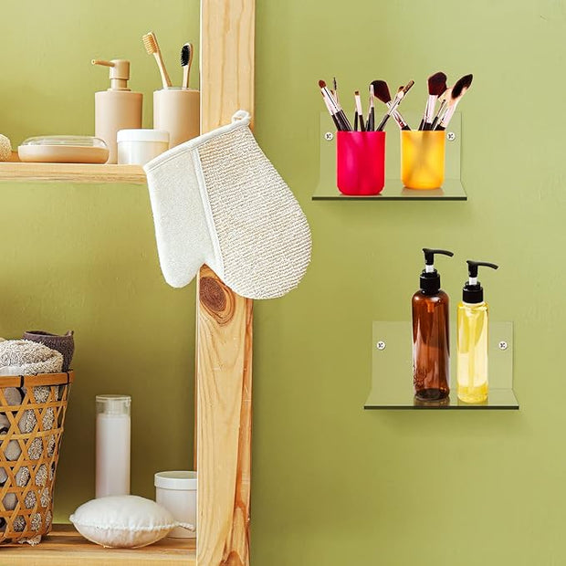 10 Pieces Small Floating Shelves for Wall 4'' Acrylic Mini Wall Shelf Acrylic Display Shelf Clear Hanging Shelves Room Decor for Bedroom, Bathroom, Living Room, Office