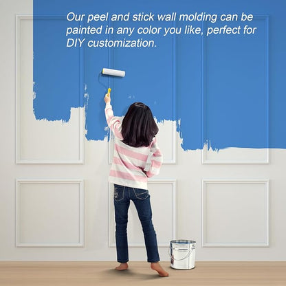 NeatiEase Peel and Stick Wall Molding Kit 6-Frame Premade, Ready-to-Assemble Wall Moulding Panel Frame, Self Adhesive Wainscoting Panels, Accent Molding Trim for Interior Walls Home Decor