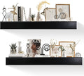 32 Inch Picture Ledge Shelf with Lip,Floating Shelves for Wall, Set of 2 Solid Pine Wood Shelves with Invisible Brackets, Wall Storage for Living Room, Bedroom, Kitchen, Bathroom(Black)