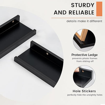 Picture Ledge Shelf, Floating Shelves Set of 2, 36 Inches Nursery Book Shelves for Toys Storage, Kids Bookshelf Wall Mounted for Living Room Bedroom Decor Books Photo Frames, Black