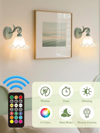 Battery Operated Wall Sconce,Wireless Rechargeable Wall Light with 5400mAh Bulbs & Remote & Timer,9 RGB and 3CCT Dimmable Wall Lamp for Bedroom,Living Room,Hallway Wall Decor