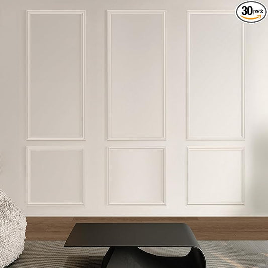 Pre-Cut Peel and Stick Wall Molding Kit Wainscoting Trim- Self Adhesive Premade Accent Panel Chair Rail for Interior Moulding Home Decor Accent Wall Set of 6 pcs - 3 Top 3 Bottom, Ready to Assemble