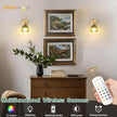 Vintage Battery Operated Wall Sconce with Green Tulip Glass Lampshade 5000 mAh Rechargeable Battery Powered Wall Light with Remote Control for Bedside Bedroom Doorway, Set of 2