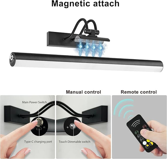 Picture Light,Wireless Art Light Stick-On,Magnetic Wall Light,Battery Accent Light with Timer and Dimmable for Painting,Frame,Portrait,Artwork-Black 16"