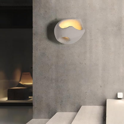 Modern Wall Sconce Plug in, Indoor Wall Light Fixture, 2 Holes Minimalist Industrial Cement Stone Style Wall Mounted Lamp for Living Room Bedroom Vanity Hallway Stairs, Bulb Included