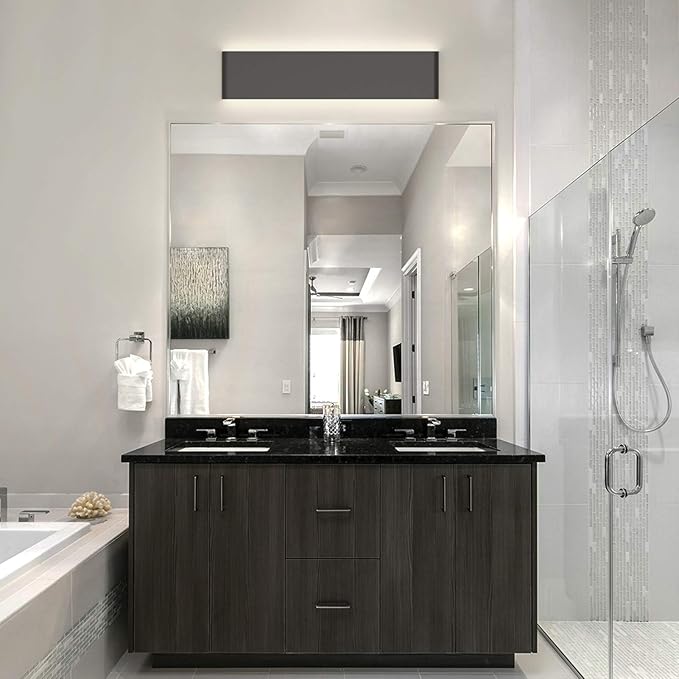 Aipsun 24in/20W LED Matte Black Modern Vanity Light Matte Black Wall Light Up Down Wall Mount Lights Indoor Modern Wall Light for Bathroom(Neutral White 4000K)