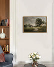 SHENIFY Landscape 16x24in Large Vintage Framed Canvas Wall Art Classical Village Prints Farmhouse Bathroom Office Decor - Natural Framed