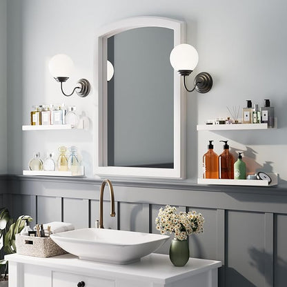 Albumgit 2 Pack Acrylic Shelves for Wall Storage, Self-Adhesive 15" White Floating Shelf for Figures, Photo, Makeup, Book, Wall Mounted Shelves for Bathroom, Living Room, Bedroom, Kitchen