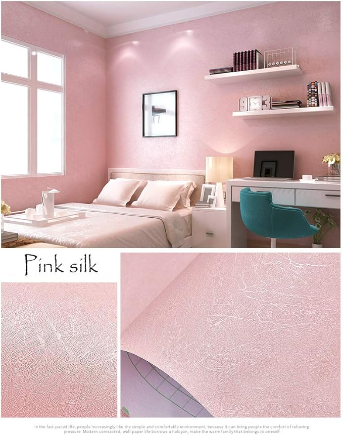 Cohoo Home Silk Pink Wallpaper Peel and Stick Contact Paper Pink Textured Silk Wallpaper for Bedroom Self Adhesive Removable Wall Sticky Paper Girls Room Drawer Liner Waterproof 15.7inW 393inL