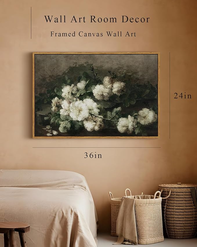 InSimSea Framed Canvas Wall Art Vintage Decor, Home Decor Vintage Flowers Modern Farmhouse Decor, Canvas Wall Art for Living Room, French Country Decor Wall Prints, 24