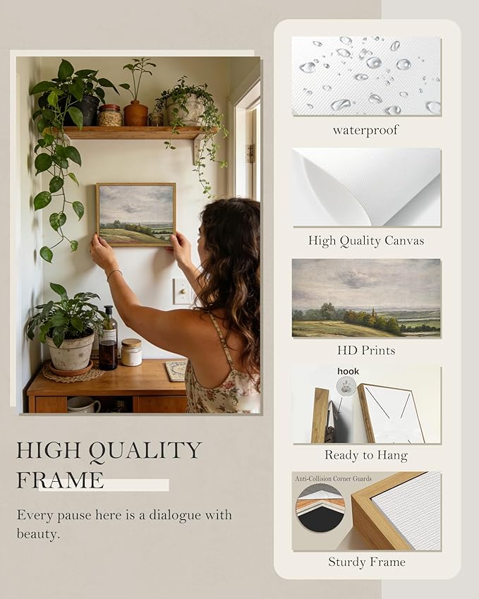 SHENIFY Landscape Framed Canvas Wall Art Vintage Classical Rural Hill Prints Hallway Kitchen Office Decor - 8x10in Natural Framed