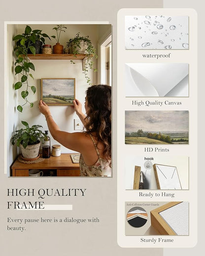 SHENIFY Landscape Framed Canvas Wall Art Vintage Classical Rural Hill Prints Hallway Kitchen Office Decor - 8x10in Natural Framed