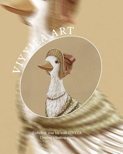 VIYYIEA Gold Framed Art Prints,12x16Inch, Dressed Duck Vintage Art Painting, Cottagecore Farmhouse Decor for Nursery Kids Room Playroom Bedroom, Rustic Whimsical Canvas Picture