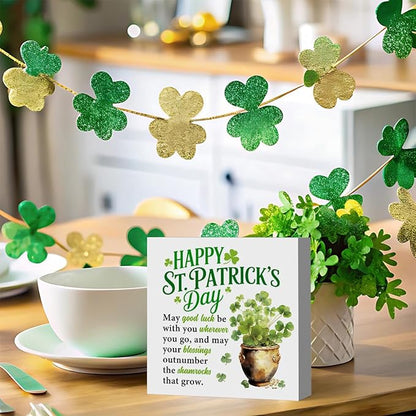 St Patricks Day Decor Irish Blessing Four Leaf Clover Decorations Rustic Wood Sign Home Tabletop Shelf Desk Decor St Patrick's Day Decorations 5 X 5 Inches