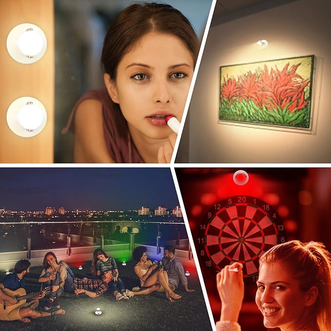 12 Colors Changing Accent Light, Rechargeable Picture Light with Remote, LED Dartboard Light, Puck Light with 330°Rotatable Light Head, Stick on Art Spotlight Indoor for Display, Painting
