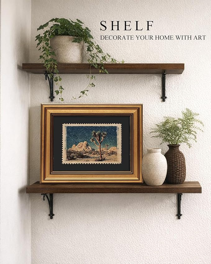 VIYYIEA Gold Framed Art Prints,8x10Inch, Desert Joshua Tree Vintage Art Painting, Southwest Travel Stamp Decor for Living Room Shelf, National Park Canvas Picture