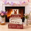 Easter Decorations - Easter Greetings Bunny Tiered Tray Decor - Wooden Easter Bunny Tabletop Sign - Rustic Farmhouse Spring Home Decor Indoor for Tiered Tray Shelf Mantel Entryway Coffee Table - Spring Home Decor for Living Room, Kitchen Counter