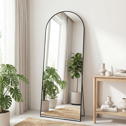 DUMOS Arched Full Length Mirror with Stand Floor Free Standing Aluminum Frame for Bedroom Body Hanging Leaning Modern Simple Home Decor Shatter-proorf Nano Glass Wall Black 65"x24"