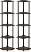 Furinno TURN-N-TUBE Corner Shelf Set of 2, 5-Tier Corner Bookshelf, Open Storage Shelves, for Organization and Storage, Living Room, Home Office, Garage, Walnut