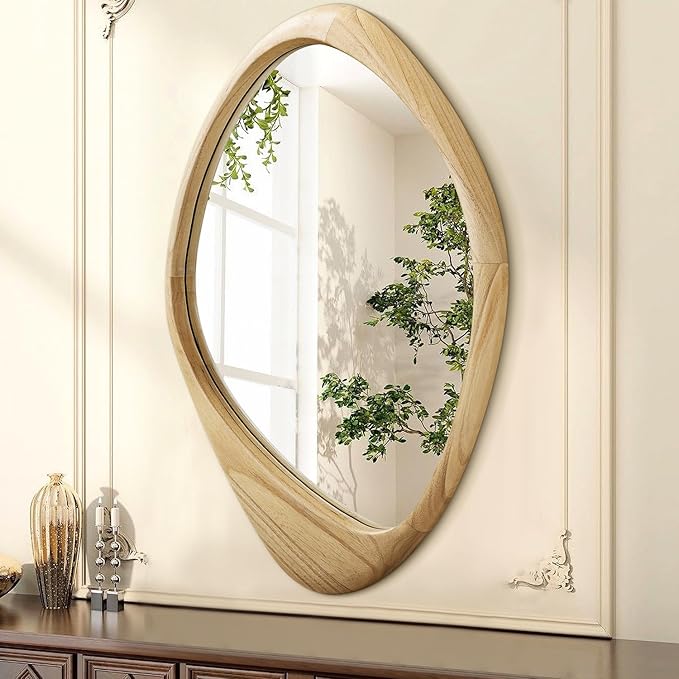 AAZZKANG Large Wall Mirror with Irregular Wood Framed 24"x16" Decorative Asymmetrical Hanging Mirrors for Bathroom Bedroom Living Room Entryway