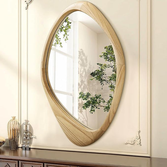 AAZZKANG Large Wall Mirror with Irregular Wood Framed 24"x16" Decorative Asymmetrical Hanging Mirrors for Bathroom Bedroom Living Room Entryway