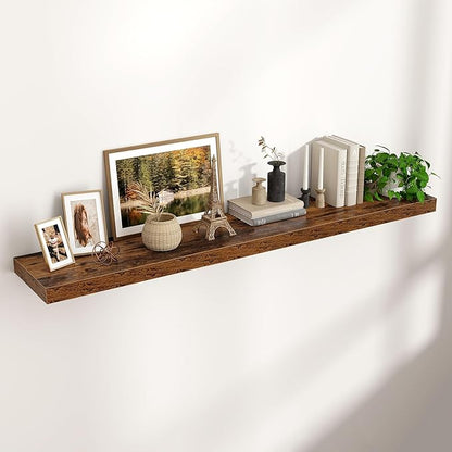 Floating Shelves for Wall 55"W x 10"D x 1.5"H, Engineered Wood Wall Shelves with Invisible Brackets for Living Room Bedroom Bathroom Office Kitchen Decor and Storage, Rustic Brown Finish, Set of 1