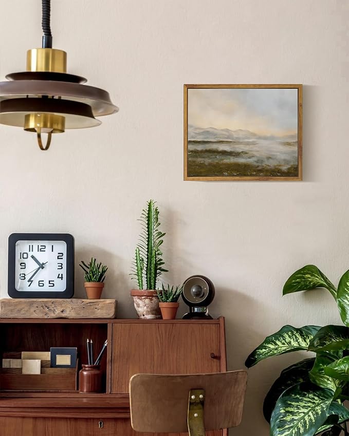 SHENIFY Landscape Framed Canvas Wall Art Vintage Dusk in The Forest Classic Paints Farmhouse Kitchen Office Decor - 8x10in Natural Framed