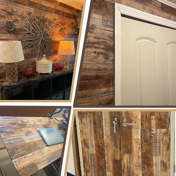 Decoroom Wood Wallpaper with Tools, 17.7''×118'' Peel and Stick Wallpaper Rustic Wood Grain Contact Paper, Removable Self Adhesive Vinyl Film Roll for Table Cabinets Shelf Liner
